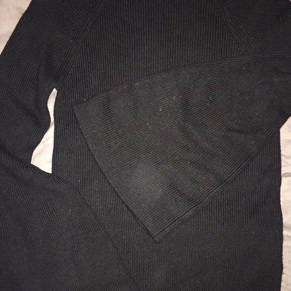 Designer Ribbed Black Bell Sleeve Top - Picture 4 of 4